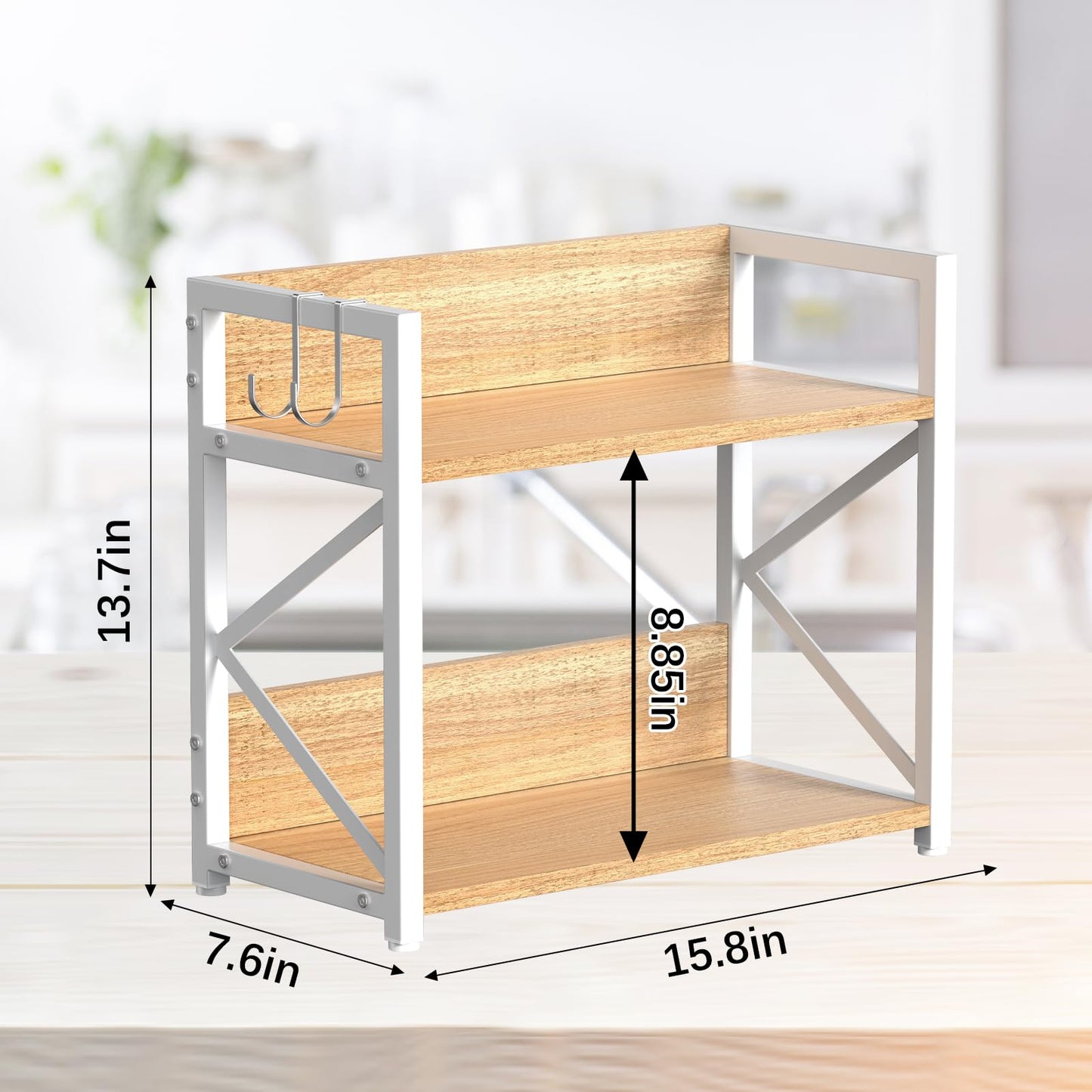RUILALIFE Kitchen-Countertop-Organizer-Shelf, 2 Tier Coffee Bar Station Organizer for Counter,Wooden Spice Rack Shelf, Space Saving Desk Shelving Riser Unit, Coffee Bar Accessories (Maple, Large)