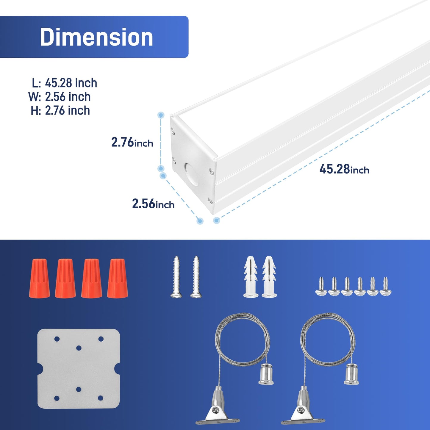 Hykolity 4FT LED Architectural Suspended Linear Channel Light Linkable, 23/32/40W 3000K/4000K/5000K CCT Selectable, Dimmable Office Lighting Fixture for Commercial Places, 4600lm, ETL, 4 Pack - Silver