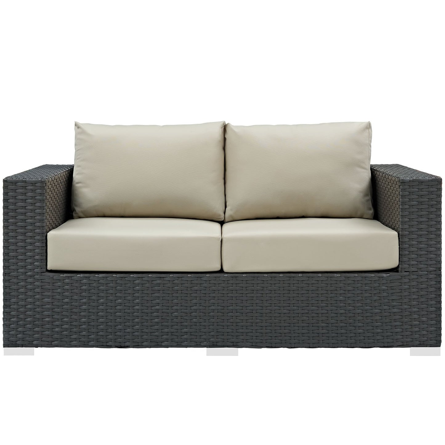 Modway EEI-1851-CHC-BEI Sojourn Wicker Rattan Outdoor Patio Coffee Table, Loveseat, Canvas Antique Beige