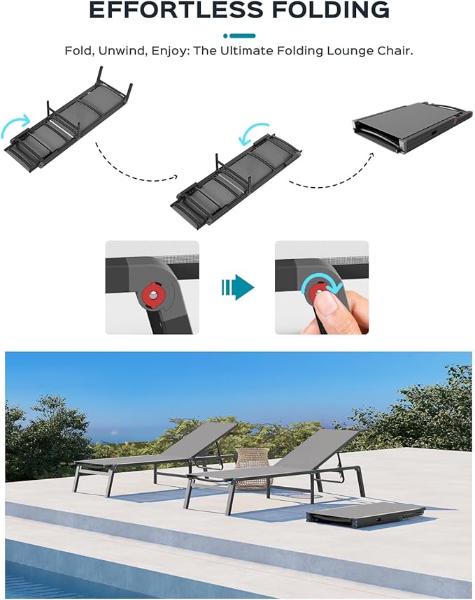 Ciokea Patio Chaise Lounge Chair, Foldable Lounge Chair