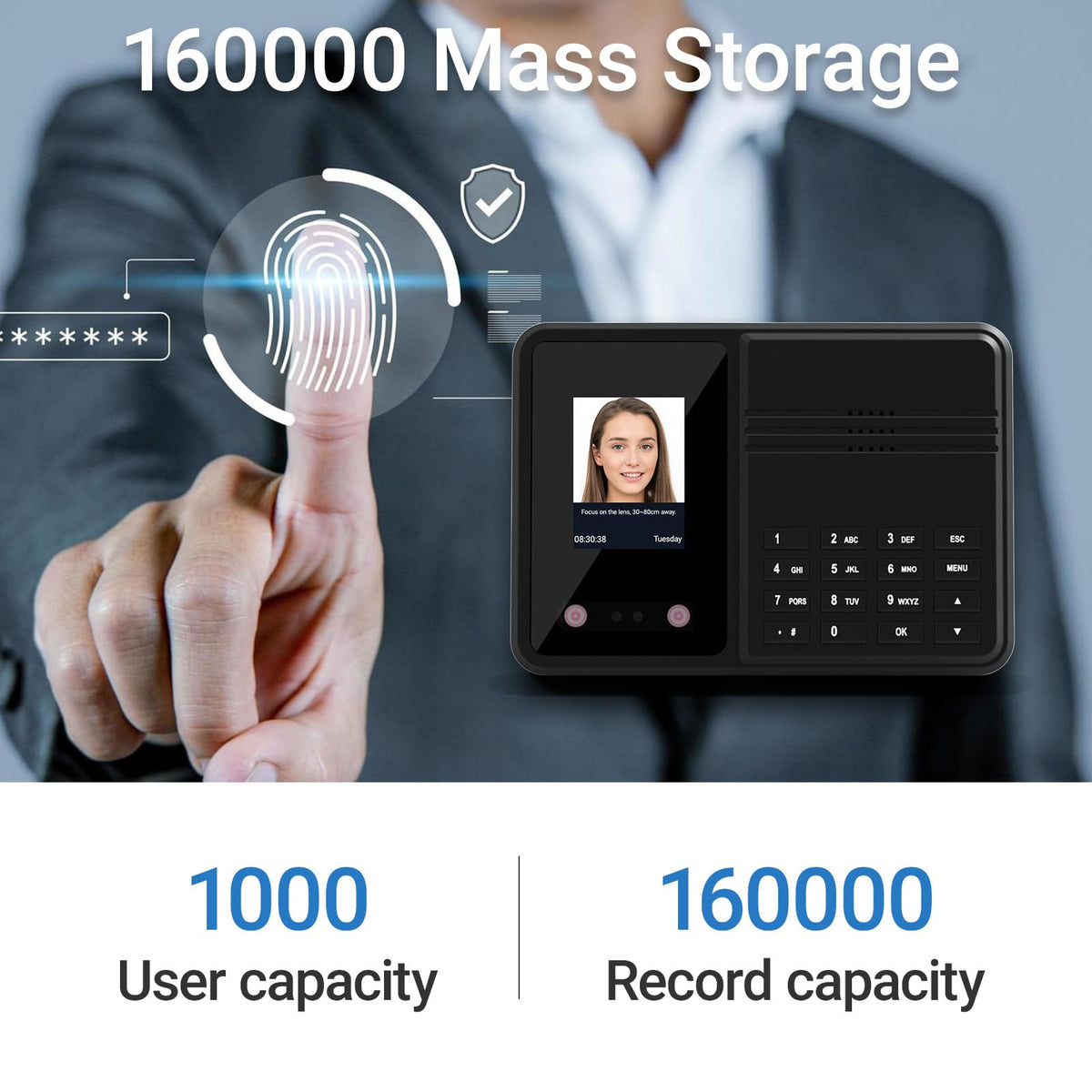 BISOFICE Time Clock Attendance Face Recognition with Password Palm Print Facial for Employees Access Control Machine Support Multi-Language System USB Port Data Management Device