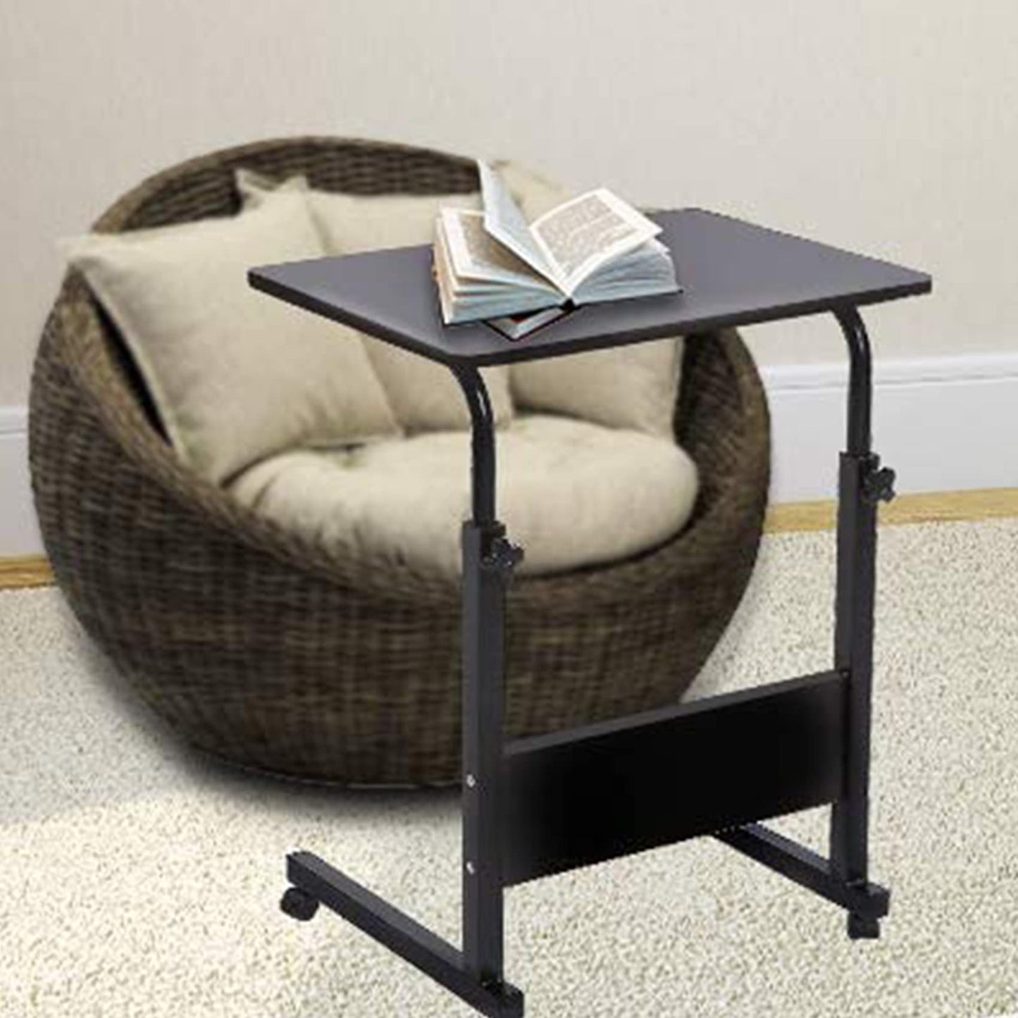 SANGFOR Standing Desk Adjustable Laptop Desk with Tablet iPad Slot Portable Desk for Laptop with Wheels Mobile Workstation Stand up Desks for Home Office (Black)