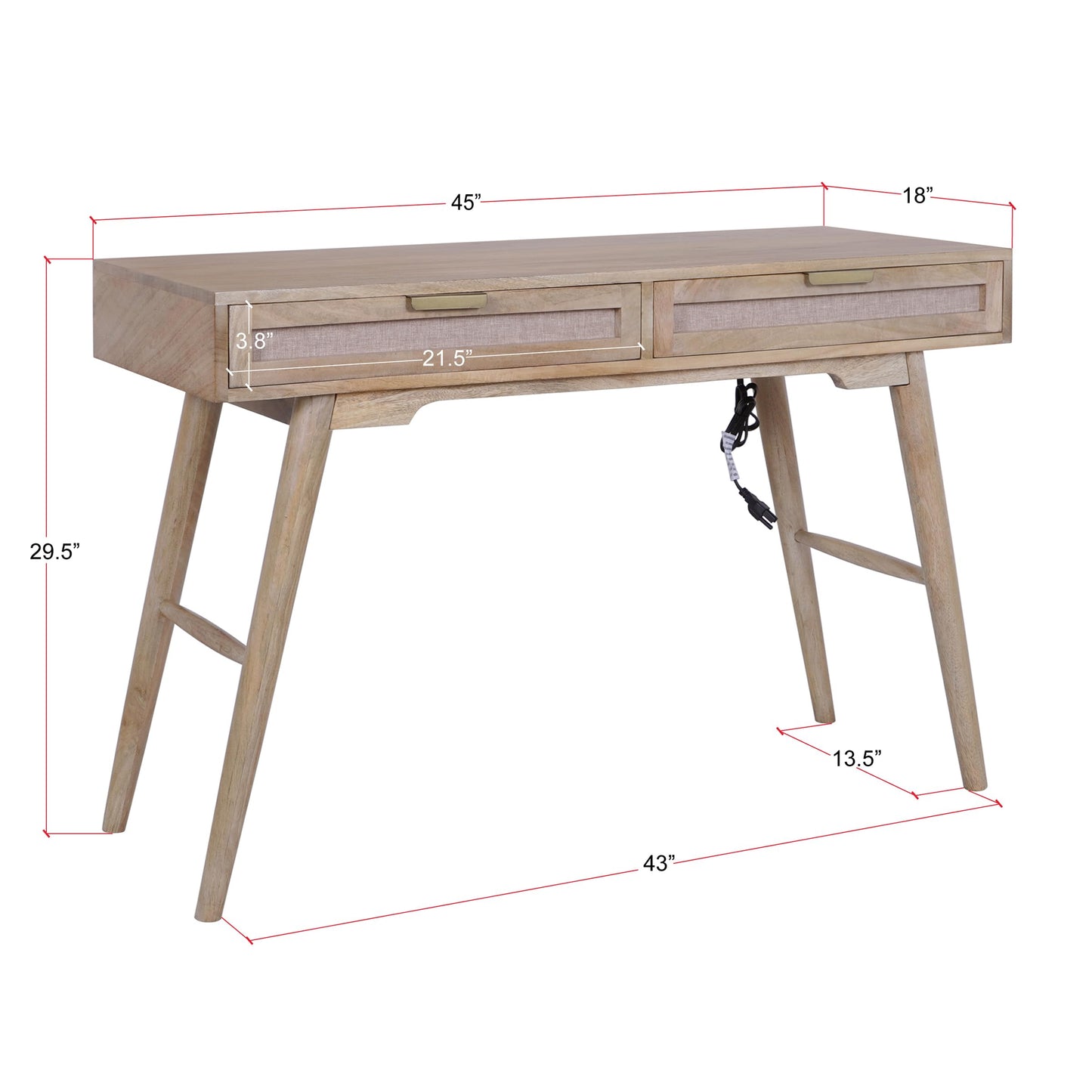 Casartis Living Mid-Century Modern Linen 2-Drawer Desk (Wheatfield)