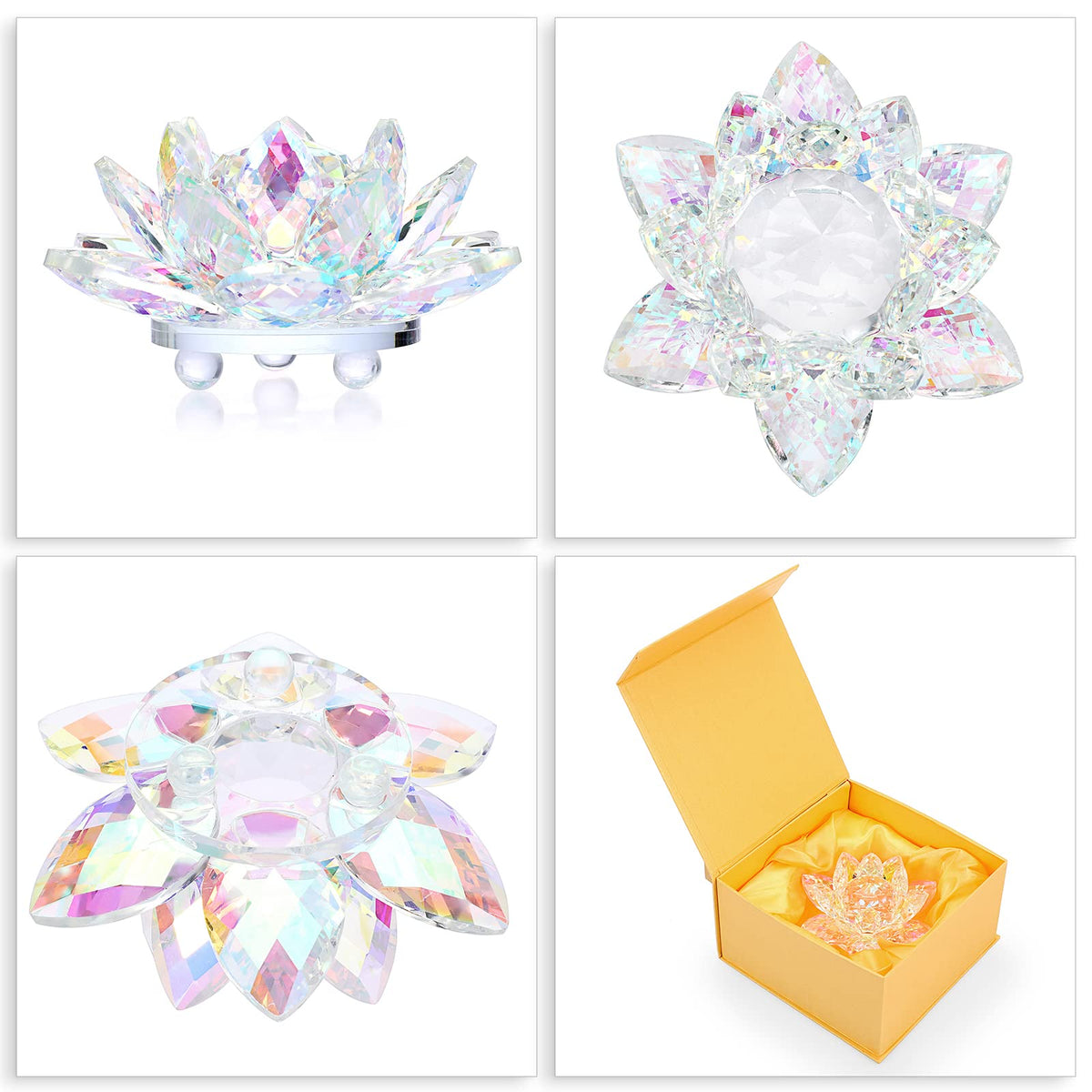 OwnMy Sparkle Crystal Lotus Flower Figurines Decorative Lotus Flower Ornament, 5 Inch Glass Lotus Feng Shui Decor Crystal Flower Paperweight for Home Office Tabletop Centerpieces