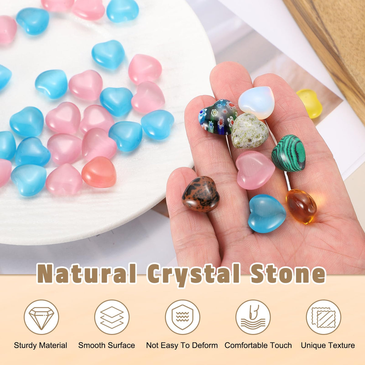 PATIKIL 15 Pcs Natural Heart Shaped Crystal Stone, 0.6 Inch Mini Polished Love Gemstone Crystal, Pocket Rock Engraved Worry Stones for Women Gifts Meditation, Dark Blue Cats Eye
