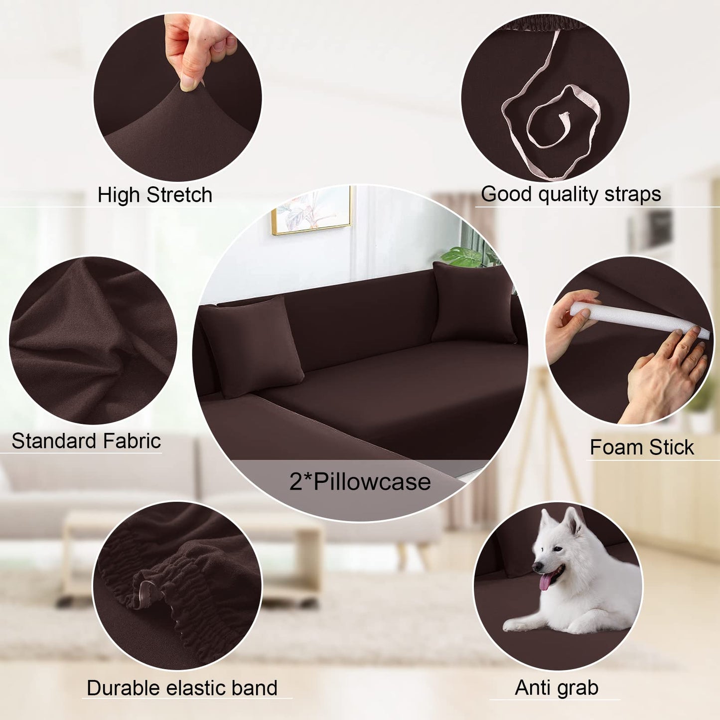 NAISI Couch Cover L Shape 2 Pieces Sofa Cover Soft Stretch Slipcovers with 2pcs Pillowcases Furniture Protector Sectional Couch Covers 3 Seater + 3 Seater(Coffee)