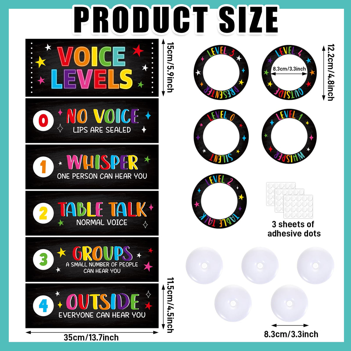 5 Pcs School Push Light and Voice Level Poster Voice Level Chart Monitor Rules Sign LED Tap Light Classroom Rules Poster Noise Chart Classroom Management Tools for Teachers（Colorful chalkboard Style）