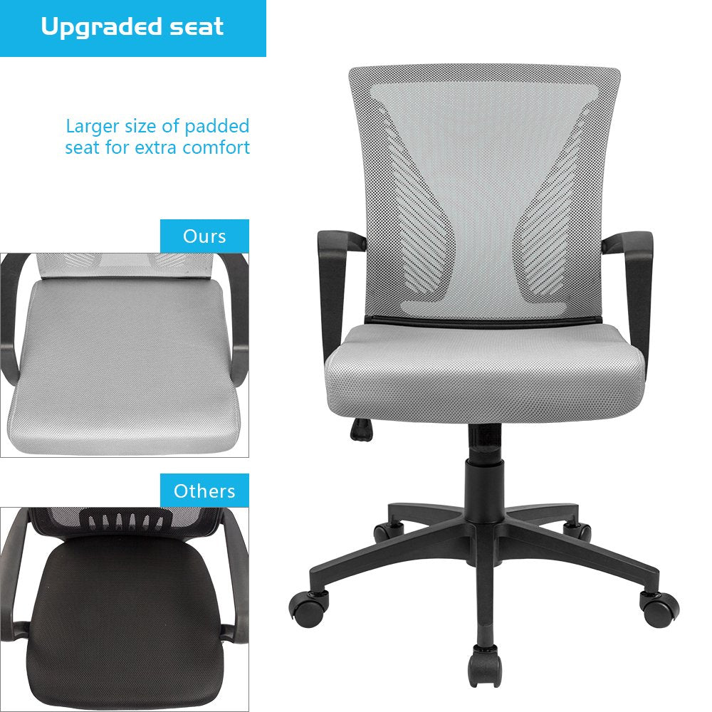 Furmax Office Chair Ergonomic Computer Desk Mesh Chair Mid Back Swivel Lumbar Support with Armrest (1, Gray)