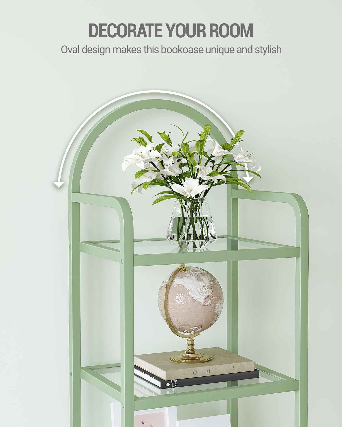 Hzuaneri Bookcase Bookshelf, Tempered Glass Bookshelves, Slim Shelving Unit for Bedroom, Bathroom, Home Office, Steel Frame, 5 Tier Green BC05099C