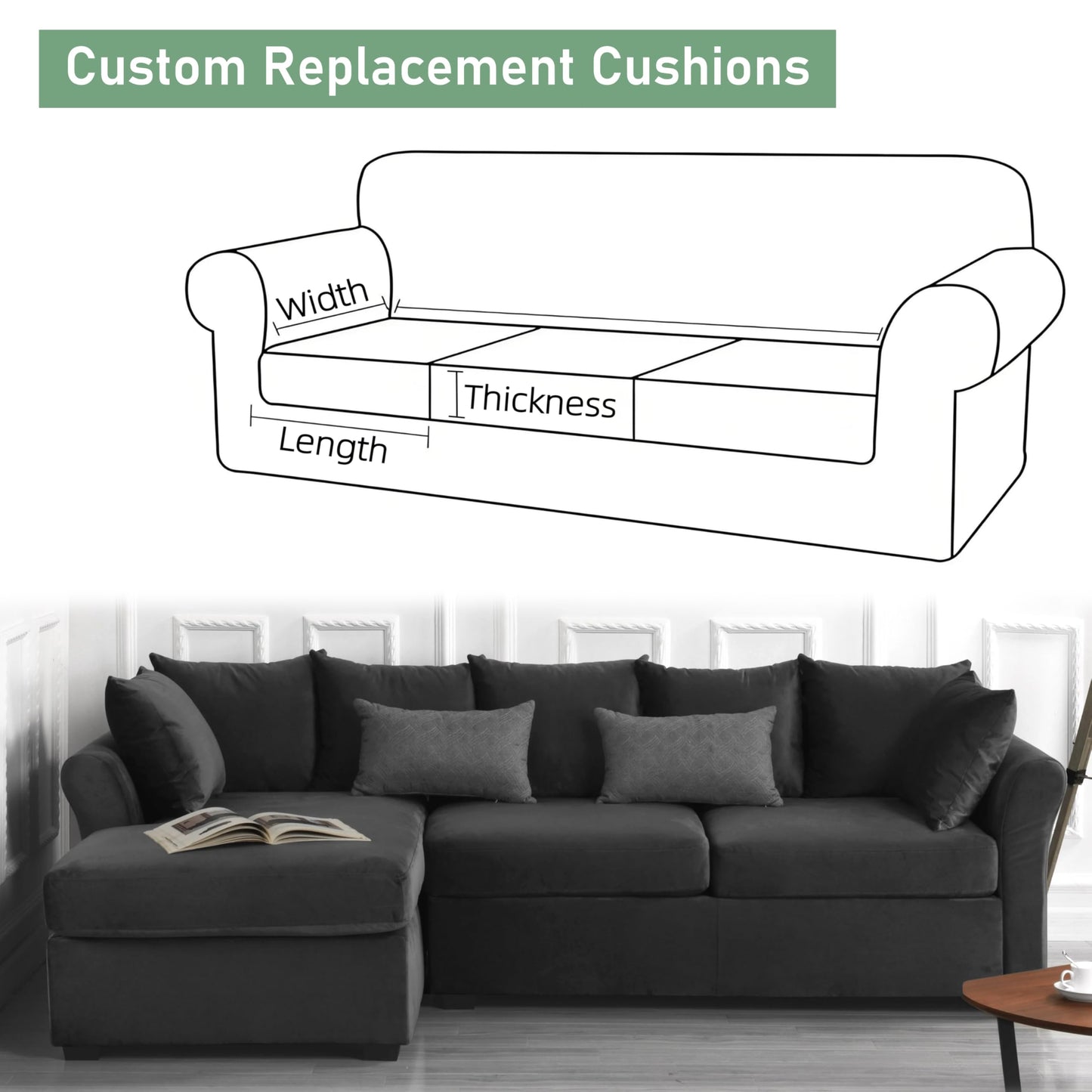 Kiyeocca Custom Bench Cushions for Indoor/Outdoor Furniture, Bay Window Seat Pad with Non-Slip Bottom, Foldable Foam Mattress, Replacement Sofa Couch Booster Cushion(Custom Size/Shape/Piping)