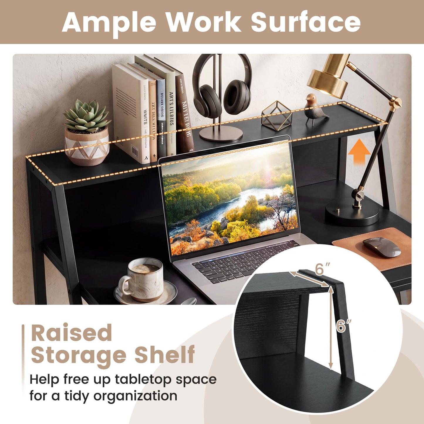 Giantex 31.5” Small Computer Desk, Industrial Writing Desk with Raised Storage Shelf & Heavy-Duty Metal Frame, Compact Study Desk Computer Workstation for Bedroom Dorm (Black)