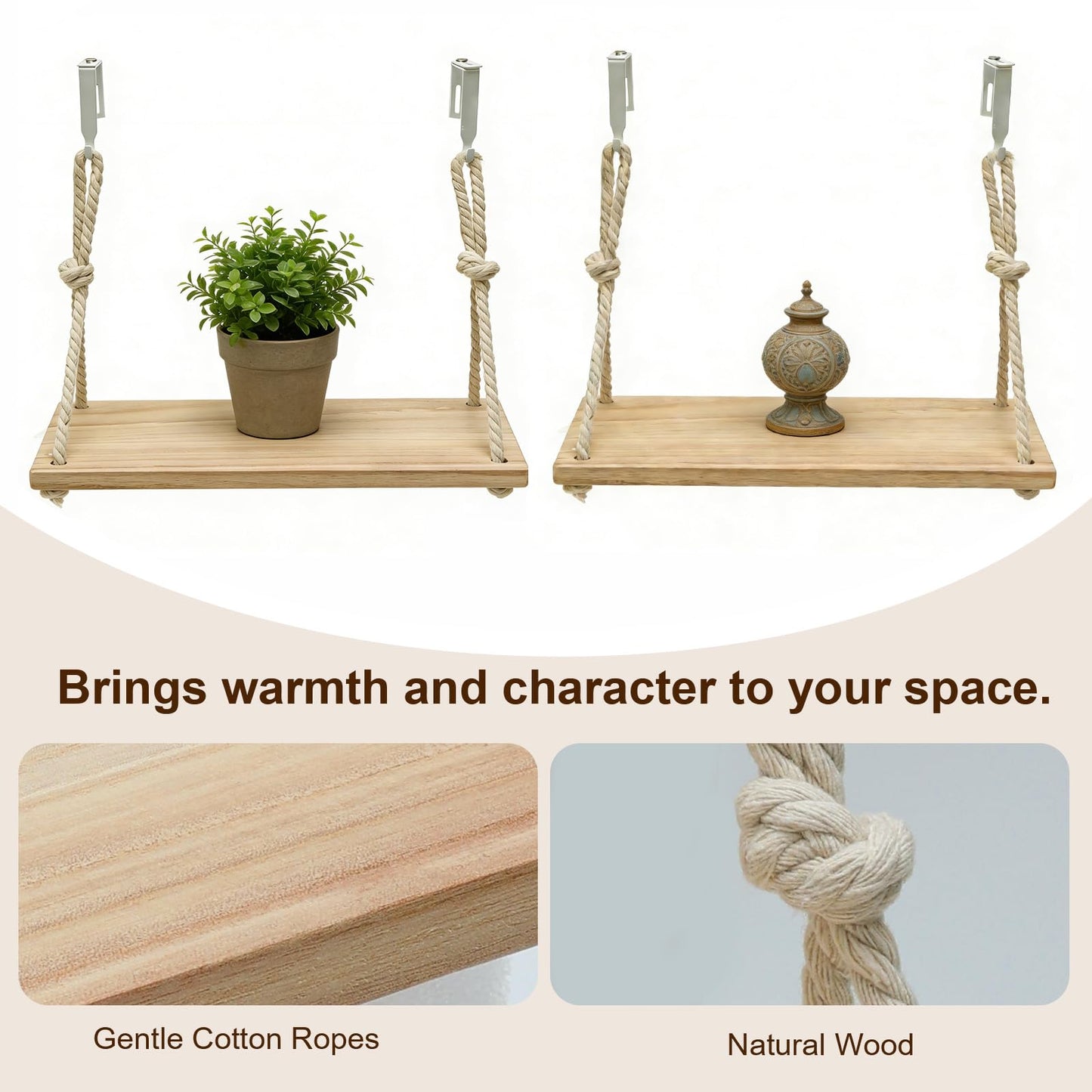 Fernlandia 2-Pack Cubicle Shelf Hanging, Office Cubicle Wall Shelf with Rope Adjustable Hooks, Office Decor Desk Accessories, Organizer, Storage in Workspaces