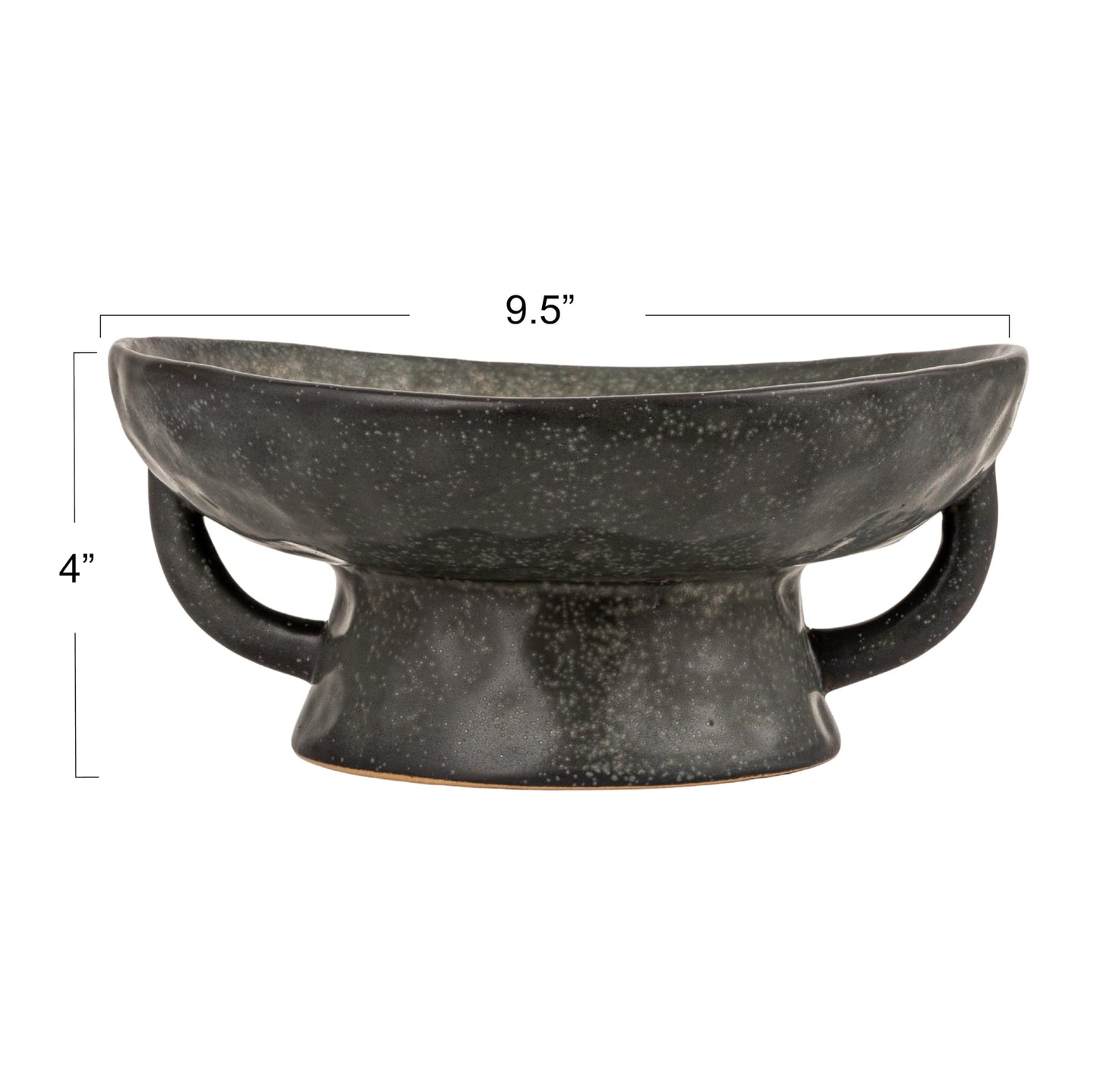 Creative Co-Op Stoneware Footed Pedestal Bowl with Handles, Reactive Glaze, Black