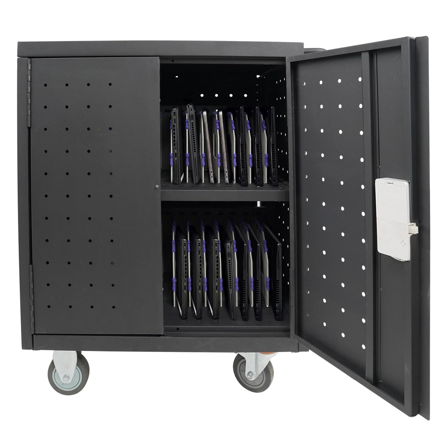 Pearington Assembled 30 Device Mobile Charging/Storage Cart for iPads, Tablets, Laptop, and Chromebook, Up to 13-inch Screen Size, Classroom Locking Charging Station