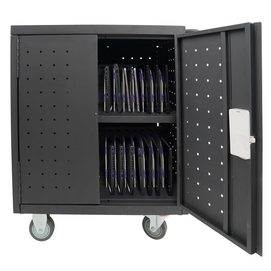 Pearington Assembled 30 Device Mobile Charging/Storage Cart for iPads, Tablets, Laptop, and Chromebook, Up to 13-inch Screen Size, Classroom Locking Charging Station