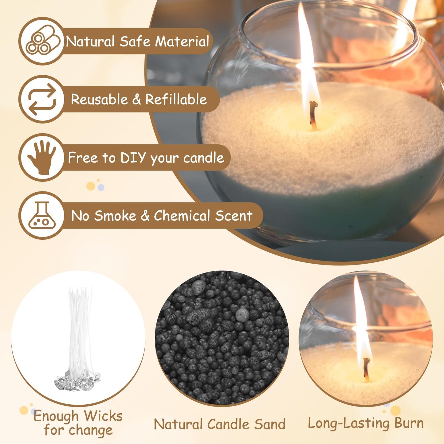 MECCANIXITY Pearled Sand Candles with 30 Pcs Wicks 14Oz / 400g Candle Beads Refillable Powder Sand Wax Making Kit for Thanksgiving Christmas Wedding Party DIY Home Crafts, Black