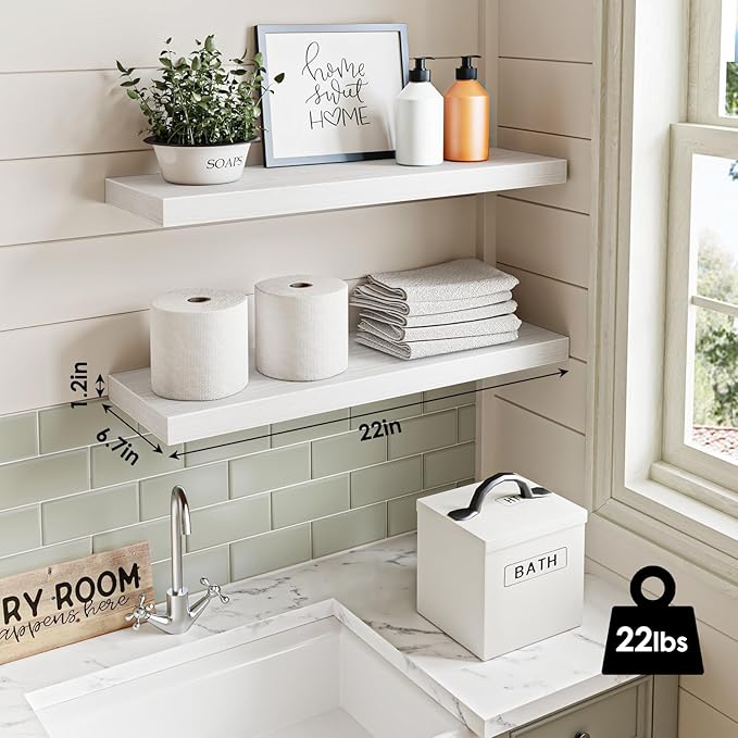 Fixwal White Shelves, Bathroom and Kitchen, Wall Mounted Shelves