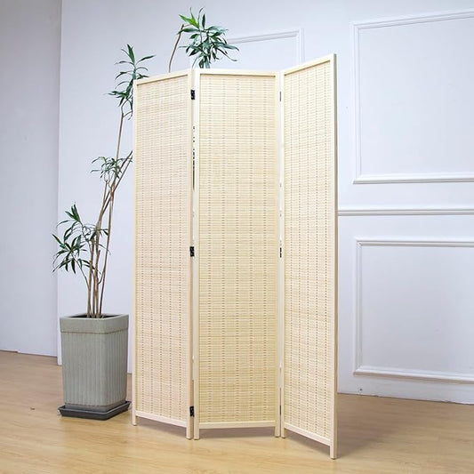 Furnnylane 3 Panel Room Divider and Folding Panel Screen, Bamboo Panel Divider