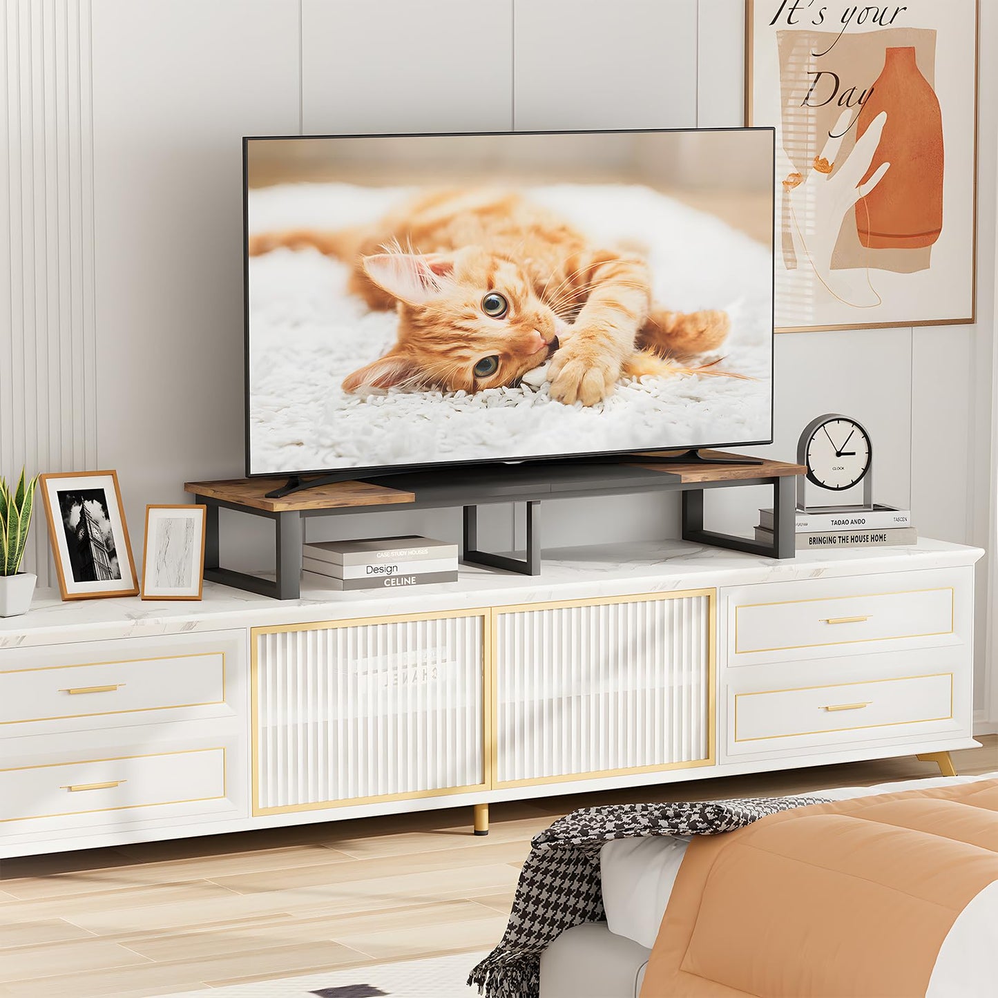 aboxoo 45" TV Riser for 32-60 inch TV, TV Riser Stand Shelf, Tabletop TV Stand Riser, Computer Monitor Table for Home Living Room, Study Office (Brown)