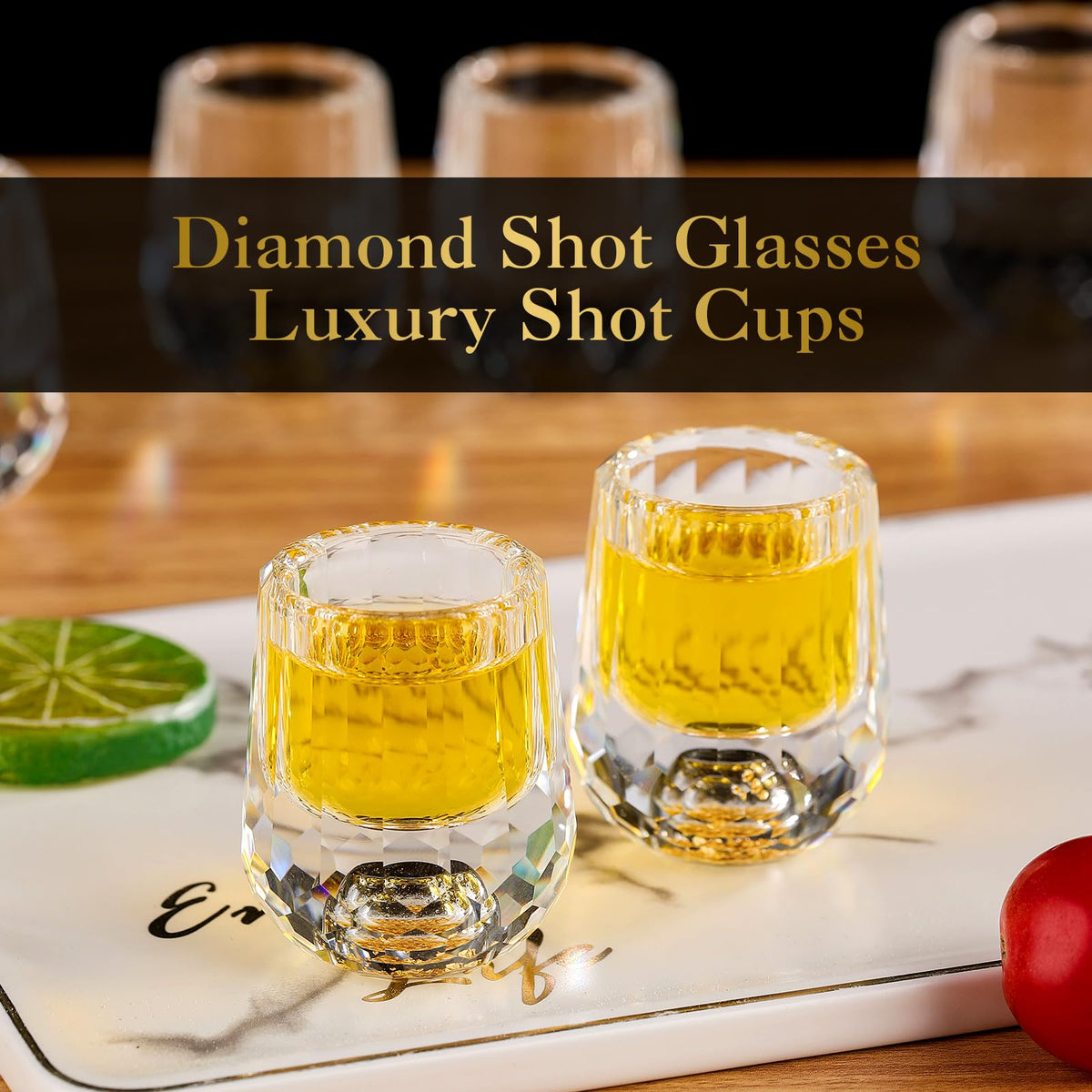 Skybooly 12 Pcs Small Crystal Shot Glasses with 24k Gold Leaf Flakes - Mini Diamond Tequila Whiskey Shot Glasses Set Luxury Drinking Glassware for Party Bar Decor Collection Gift (mini,0.338 oz)