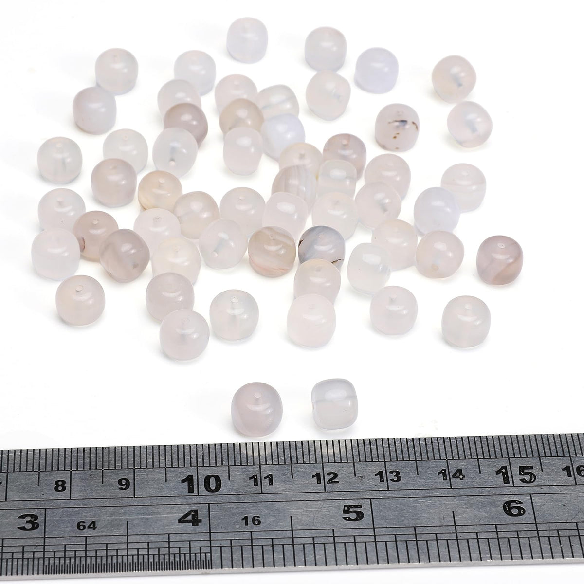 BEADIA Natural White Agate Flat Cut Round Drum Stone 8mmx7mm Loose Semi Gemstone Beads for Jewelry Making 38cm