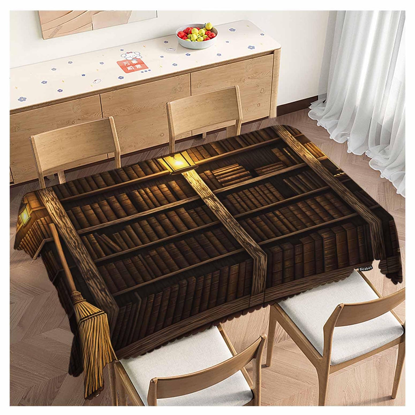 Beabes Table Cloth Book Shelf, Mysterious Candle Library Bookshelf Farmhouse Tablecloth Soft Table Cover for Kitchen Dinning Tabletop Decoration, 52x70 Inch Fitted Tablecloth