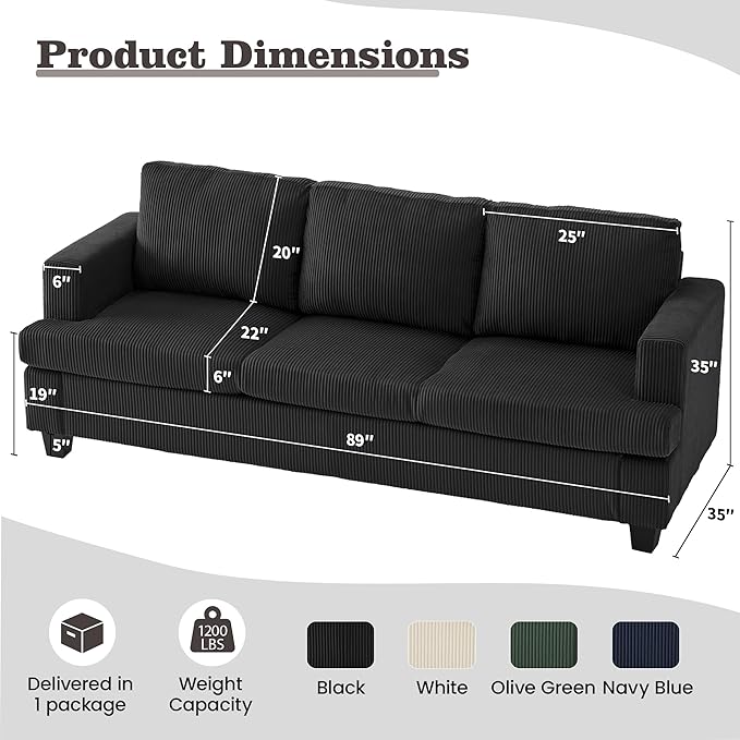 Apicizon 89" Dark Grey Couch for Living Room, Comfy Clound Couch 3 Seater Sofa
