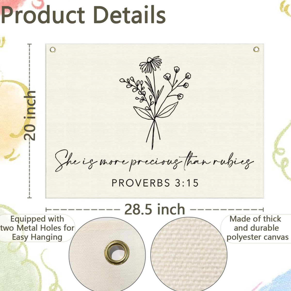 Nursery Scripture Bible Verse-Christian Botanical Decor-Rectangular Banner Flag Poster Wall Decor Gifts for Baby Kids Girl Boy- Nursery,Bedroom,Playroom,Door Decoration-Christmas Gift-28.5"L×20"W