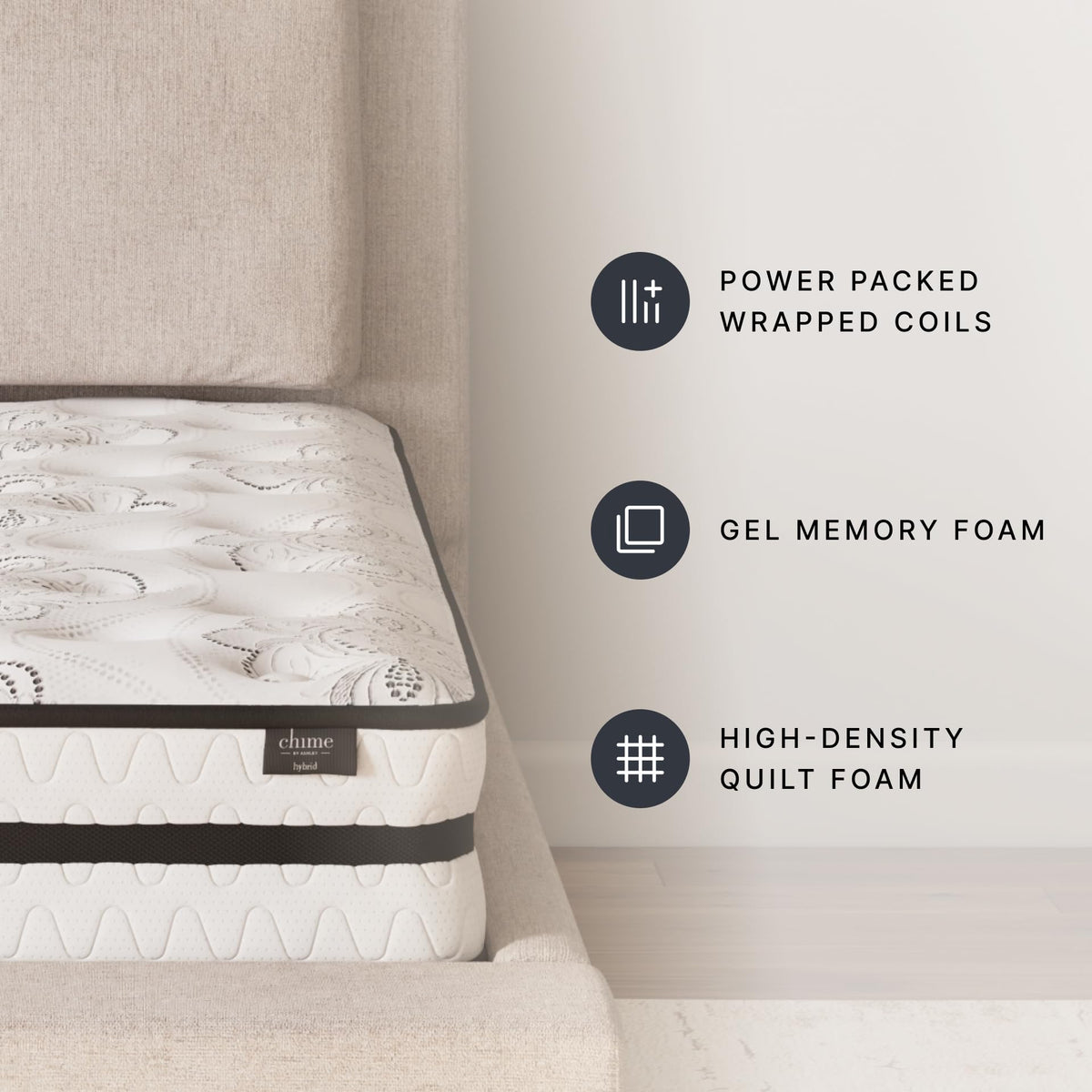 Signature Design by Ashley King Size Chime 10 Inch Medium Firm Hybrid Mattress with Cooling Gel Memory Foam for Pressure Relief, Fiberglass-Free, Mattress In A Box