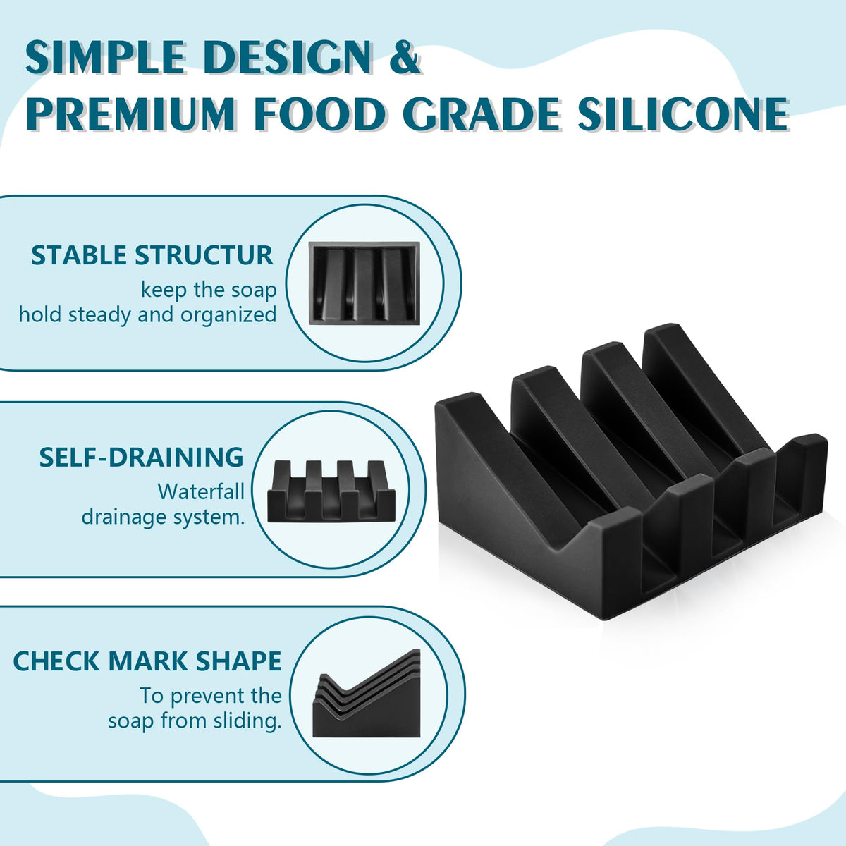 Coipdfty Self Draining Soap Dish Holder,Silicone Soap Dish,for Bathroom,Kitchen, Sponges，Can Extend Soap Life，Keep Soap Bars Dry and Easy Cleaning (Black+White,2-Pack)