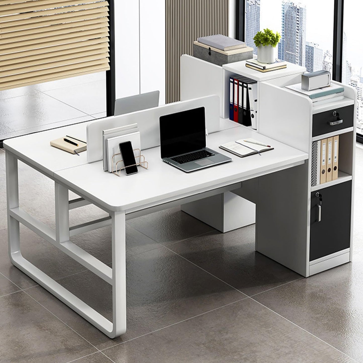 Wall Mounted Folding Table Floating Table Adjustable Steel Bracket,Modern Double Desk for 2 People with Drawers Stylish Home Office Furniture White Double Workstation SpaceSaving Desk for Tw