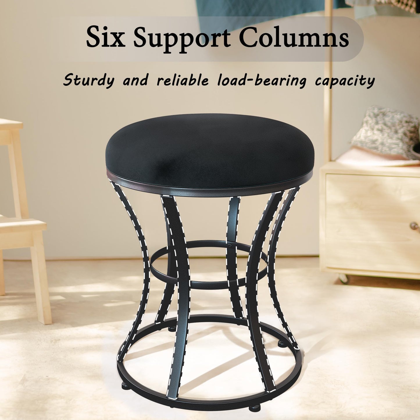 Ellensamqi Small Vanity Stool Chair, Makeup Stools for Vanity Desk, Bathroom Vanity Chair, Metallic Foot Stool for Living Room, Ottoman Foot Rest for Couch, Black Velvet, Modern Style
