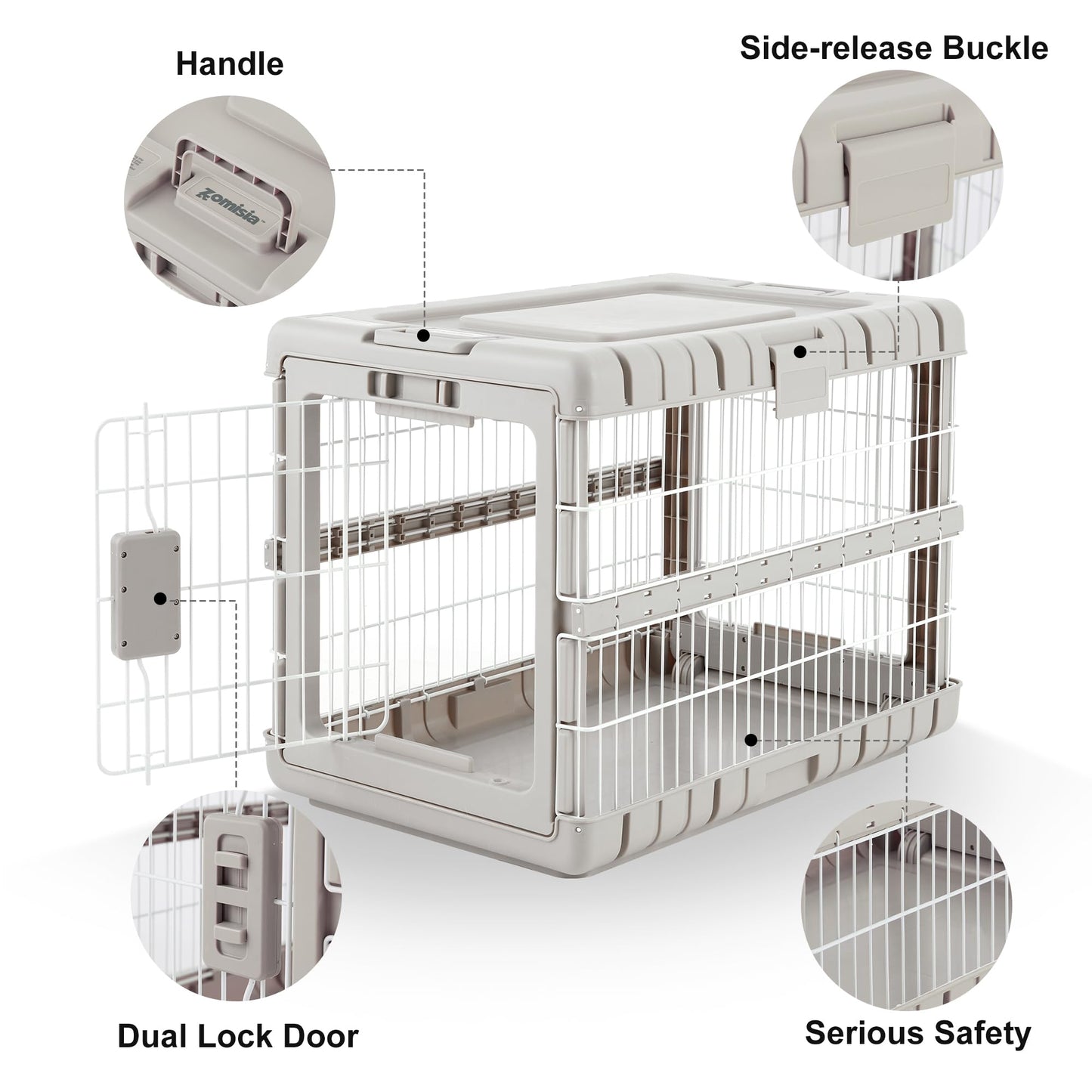 ZOMISIA Collapsible Dog Crate for Dogs - 28" L Heavy Duty Dog Kennel No Tools Required with 4 Sides Steel Foldable Cage for Dogs Indoor Furniture, Portable Carrier with 2 Smooth Wheels, Beige