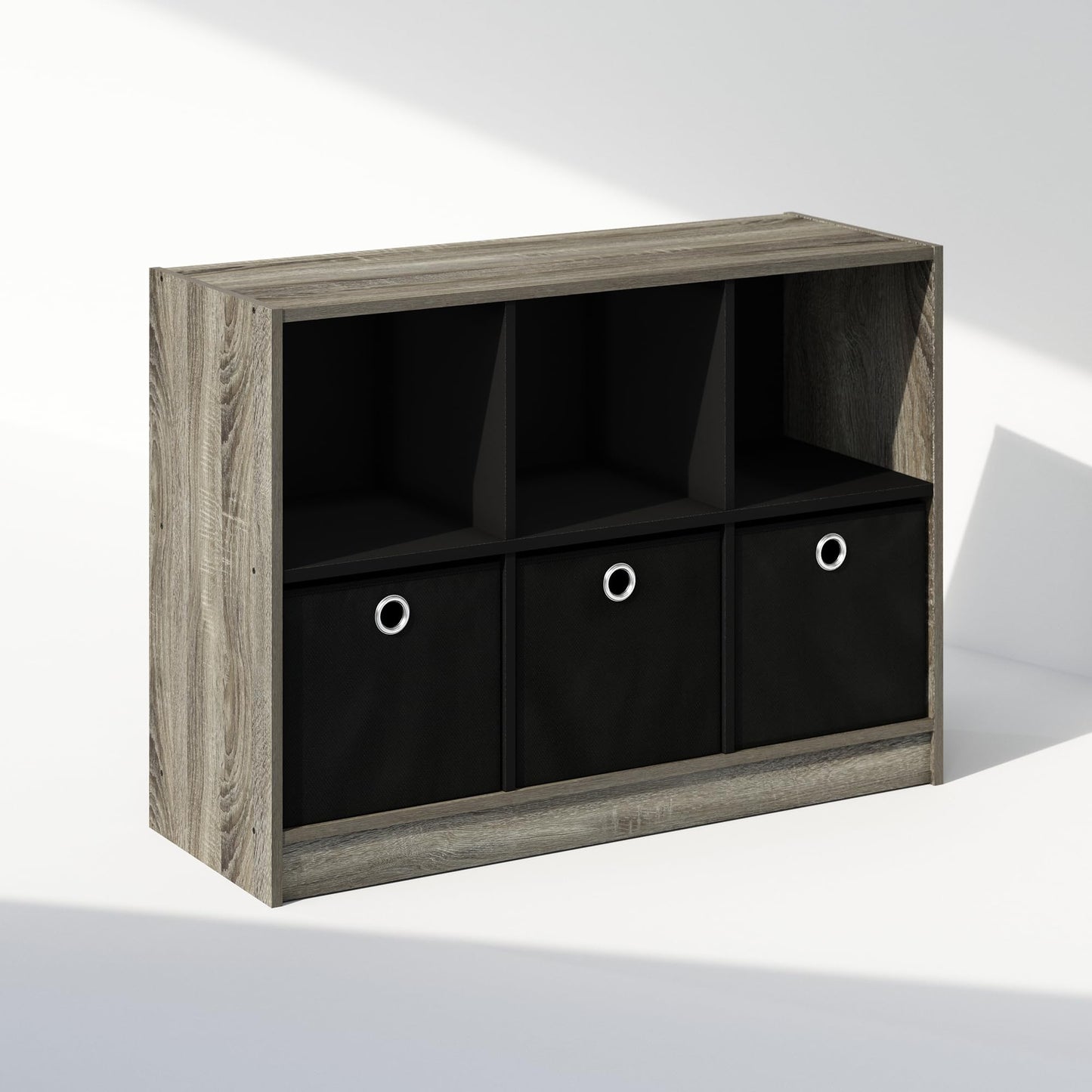 Furinno Cubic Closet Organizers and Storage, 6-Cube Closet Organizer with Bins, Open Shelf Storage, for Wardrobe, Bedroom, Living Room, French Oak/Black