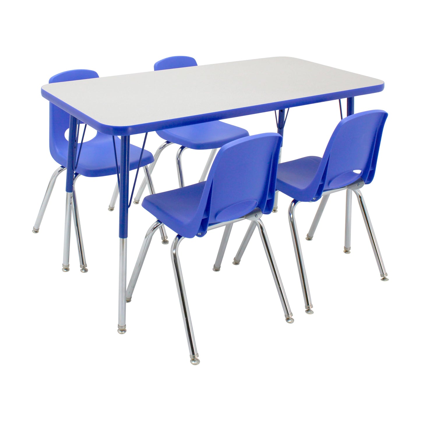 FDP Rectangle Activity School and Office Table (24 x 48 inch), Standard Legs with Swivel Glides, Adjustable Height 19-30 inches; Quick Ship Single Box - Gray Top and Blue Edge