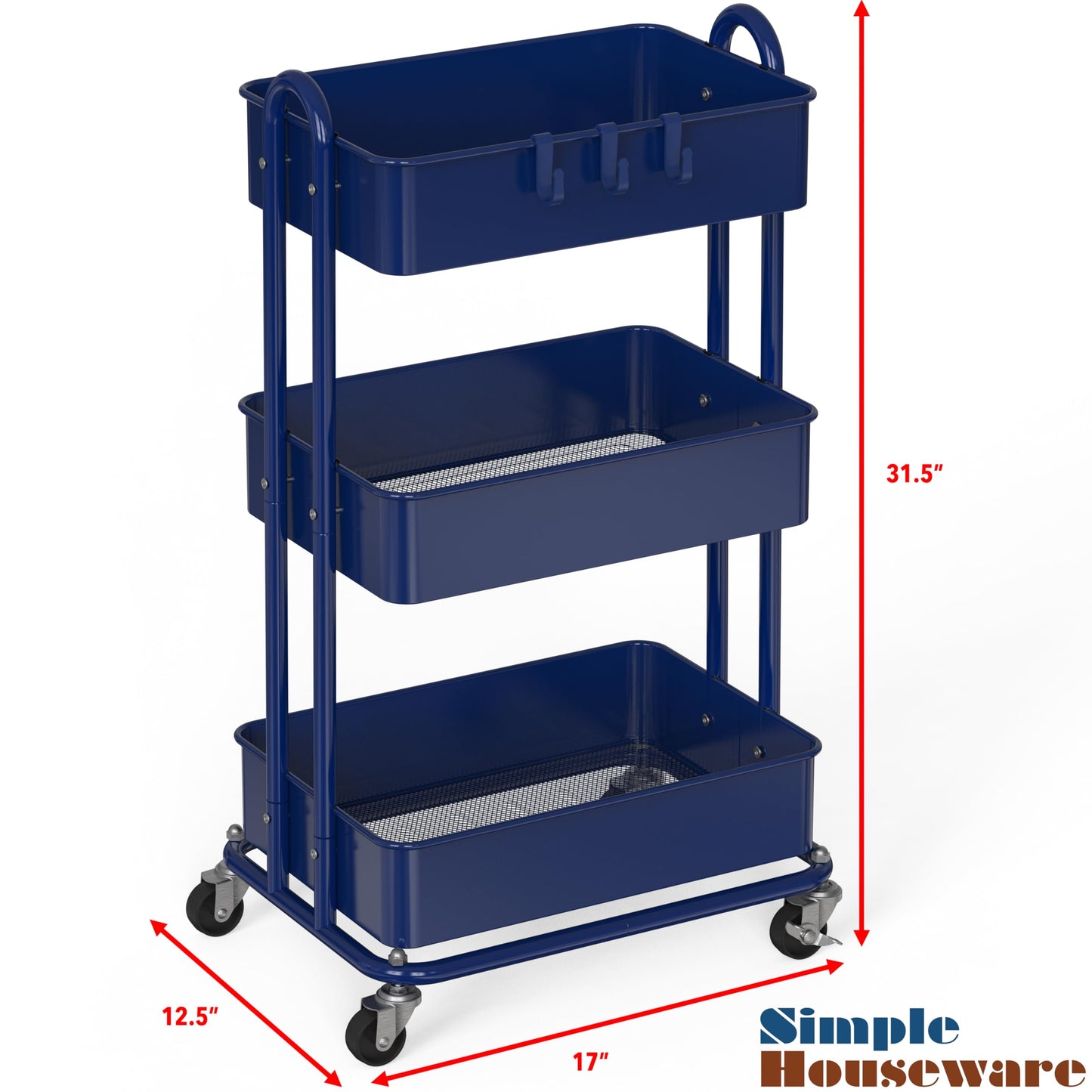 Simple Houseware 3-Tier Heavy Duty Metal Utility Rolling Cart, Navy