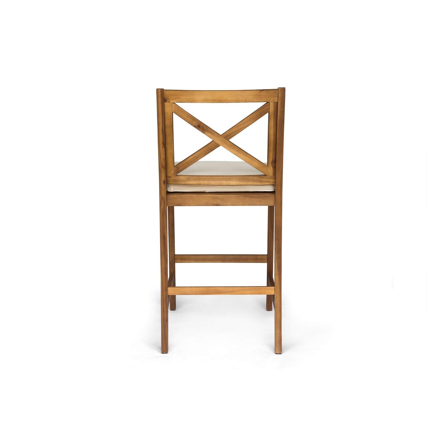 Christopher Knight Home Short Outdoor Acacia Wood Barstools, Teak Finish and Cream (Set of 4)