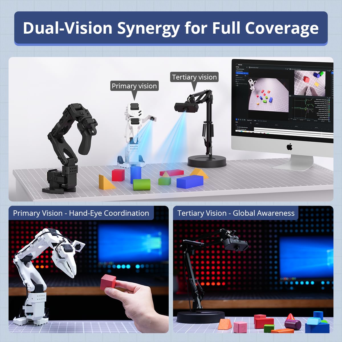 AI Robotic Arm Kit Hiwonder SO-ARM101 Embodied Imitation Learning Open Source 6-Axis Robot Arm 12 High-Torque Bus Servo Motors AI Vision Recognition (Starter Kit, Included 3D Printed Parts, Assembled)
