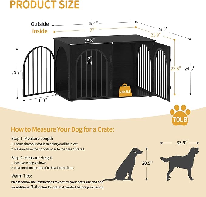 Hzuaneri 39.4" Wooden Dog Crate Furniture, Indoor Dog Kennel Dogs Cage
