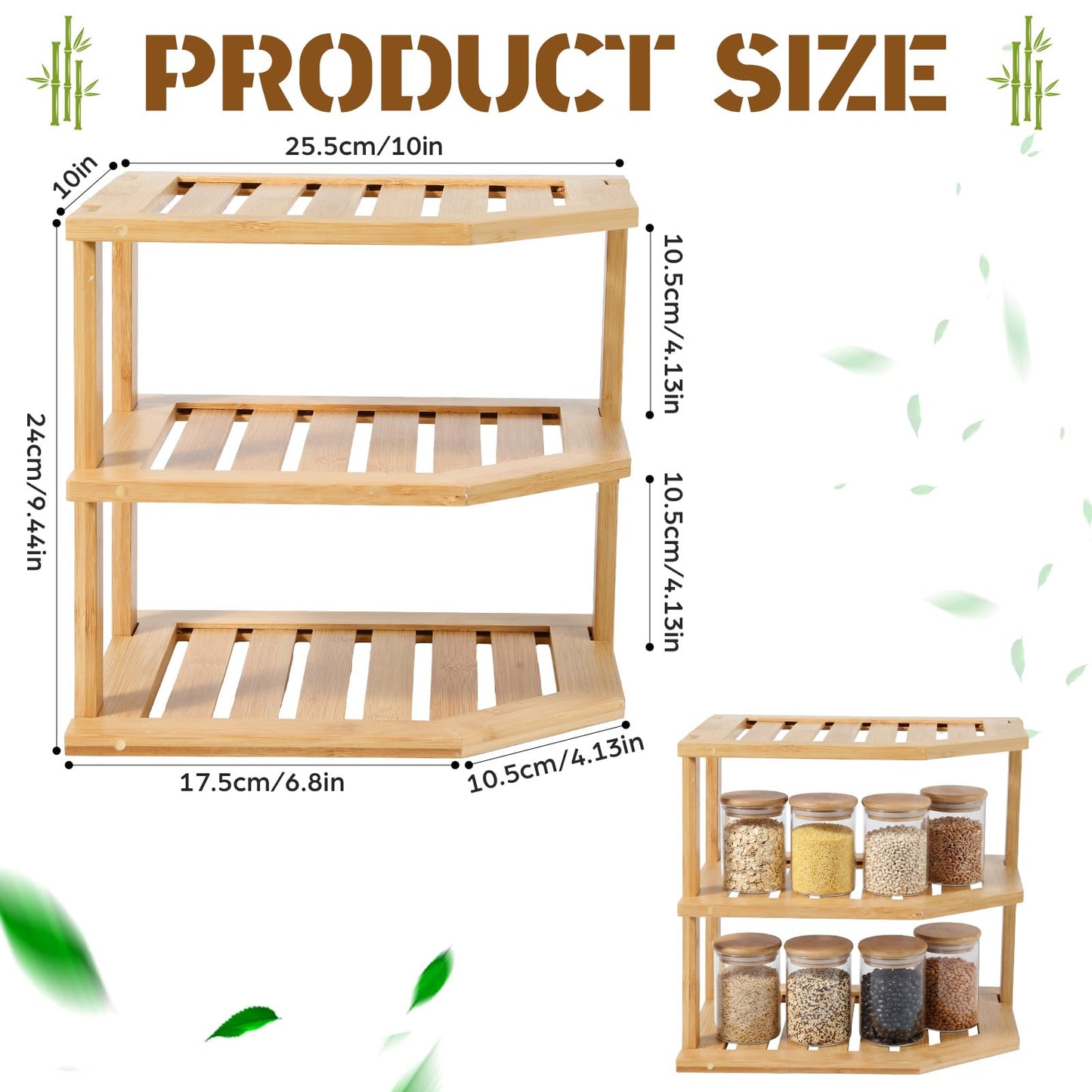 BrightRow 2 Pcs Corner Bamboo Shelf, Kitchen Cabinet Organizer Bamboo Bookshelf, Organizer Kitchen Shelves, Corner Cabinet Rack, Storage Shelves for Pantry Bathroom Dining Room Study Laundry