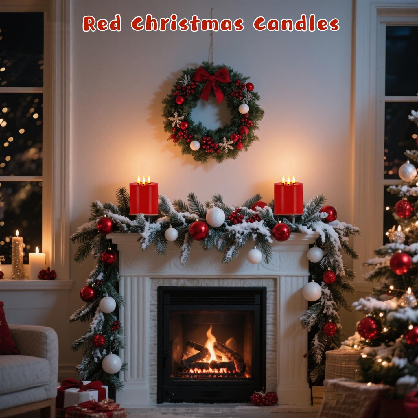 VEEKI Large 3 Wick Flameless Candles Set of 2, 4"x4" Flickering Flameless Candles with Remote & Timer, Dimmable Real Wax LED Candles Battery Operated, Electric Pillar Candles for Home Christmas Decor
