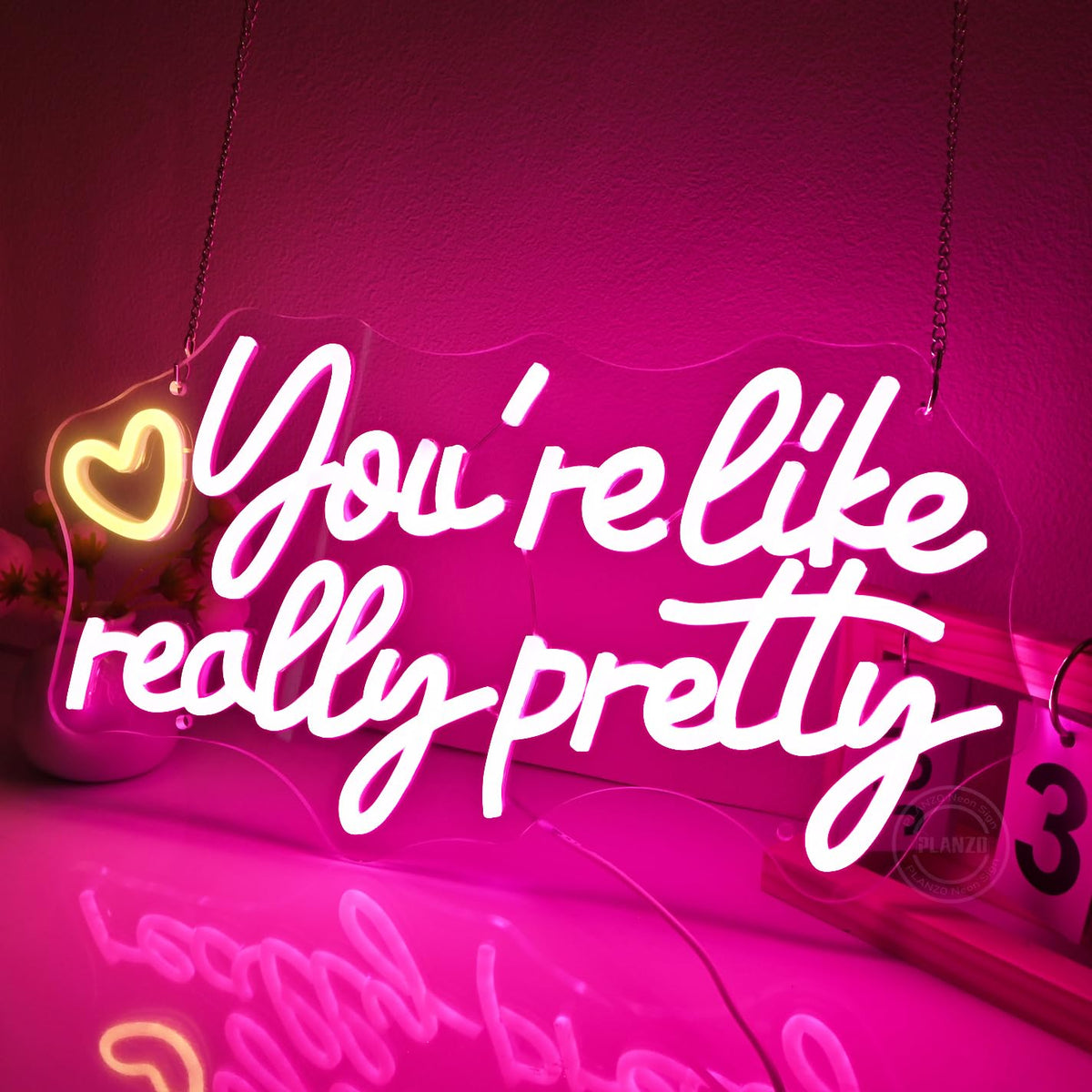 Planzo Led Neon Sign Light You're Like Really Pretty With Heart Girls Bedroom Beauty Salon Studio Wall Sign Decor Wedding Birthday Christmas Party Decor Gifts USB 15.75"x8.66"