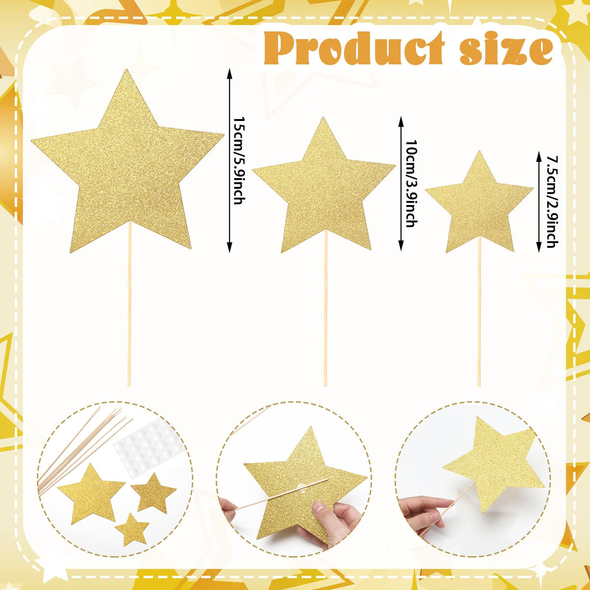 42 Pcs Gold Star Centerpieces Sticks Twinkle Glitter Star Table Flower Centerpiece Sticks Golden Cake Toppers for Graduation Back to School Wedding Engagement Bridal Baby Shower Party Decorations