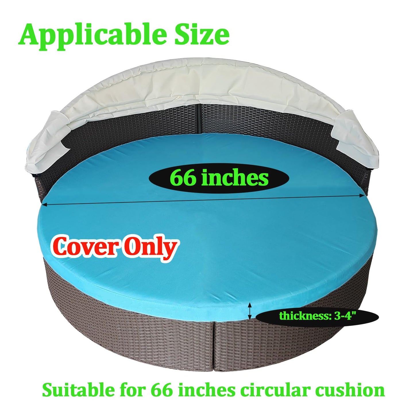 WQZWDFC No Splicing Outdoor Daybed Cushion Cover 66" Patio Round Sunbed Covers Circle Daybed Couch Mattress Replacement Slipcover (Gray)
