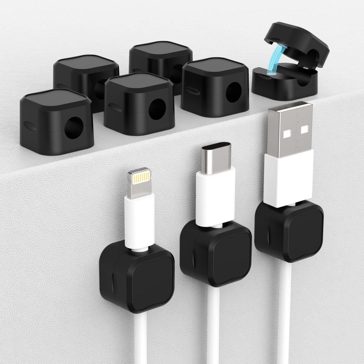 6 Pack Cable Management Cord Holder Organizer, Magnetic Cable Clips Adhesive Wire Keeper, Under Desk Cord Hider for Bedside Nightstand Table Desktop USB Wall Car Office Workspace Accessories,Black