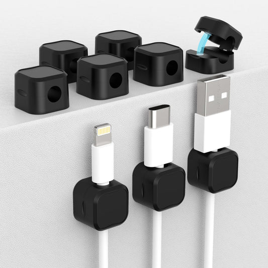 6 Pack Cable Management Cord Holder Organizer, Magnetic Cable Clips Adhesive Wire Keeper, Under Desk Cord Hider for Bedside Nightstand Table Desktop USB Wall Car Office Workspace Accessories,Black