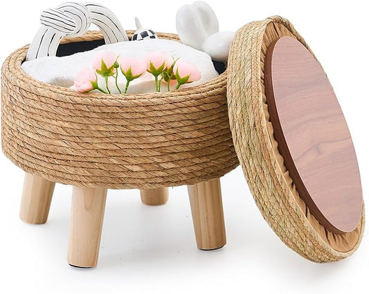Cpintltr Storage Ottoman Poufs Handwoven Footstool Natural Seagrass Round