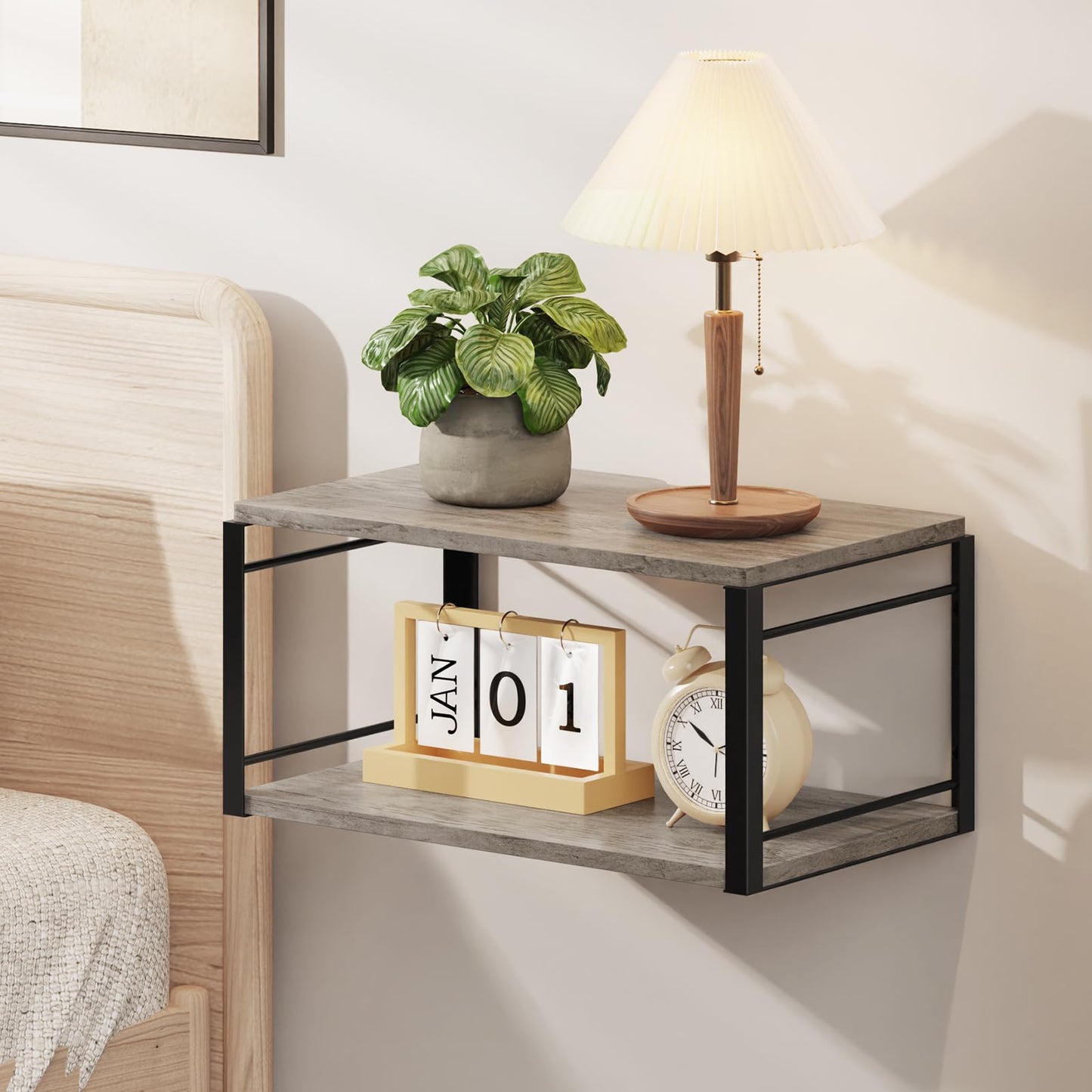 NANAGIFTREE Floating Nightstand, Wood Bedside Shelf Wall Mounted Nightstand, Floating Bedside Table Wall Shelf for Bedroom, Living Room, Bathroom, Kitchen, Office (Vintage Gray)