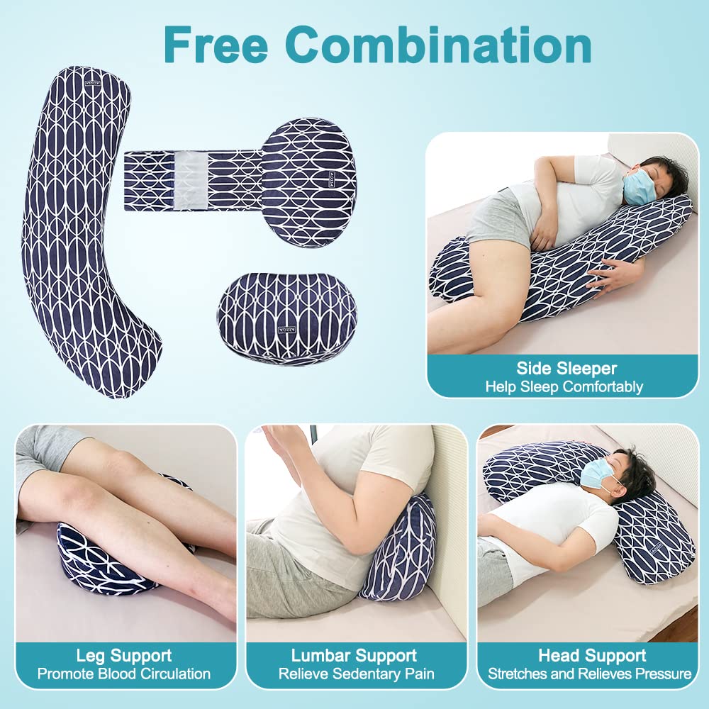 AOSSA BBL Body Pillow After Surgery Large Wedge Pillow for Sleeping Brazillian Butt Lift Recovery Supplies U Shaped Full Body BBL Pillow with Back Support Lumbar Side Sleeper Cushion (Navy Blue)