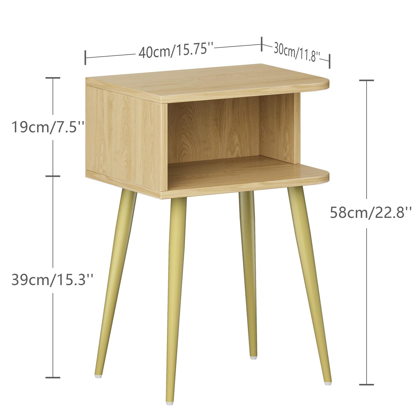 Natural Nightstand Set of 2, Small Bed Side Table for Small Spaces, Mid Century Modern Nightstand End Table with Open Storage, Side Table for Bedroom Living Room, MLBZ20Y-2